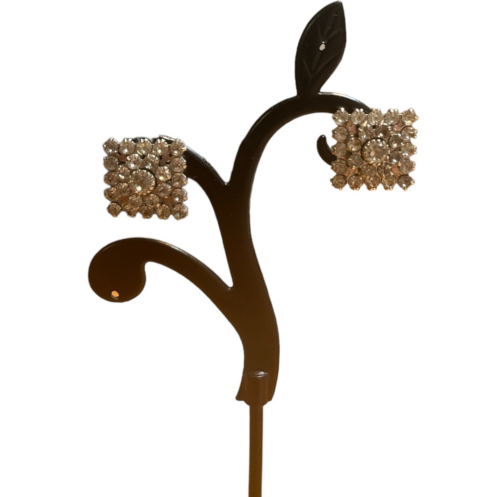 Square Clear Rhinestone Earrings - image 1